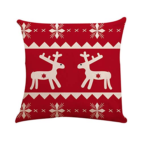 Fundas Cojines de Navidad 4 Pieza, Patrón de Copo de Nieve Ciervo Merry Christmas Funda de Cojines 45x45 Navidad Decoracion para Hogar Casa Sofa Jardin Cama (01)