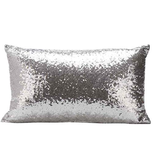 Fundas De Cojines, JiaMeng Pluma Pintura Lino Cojín Cubierta Tiro Funda de Almohada Sofá Cama Decoración del hogar Festival Almohada (Plata)