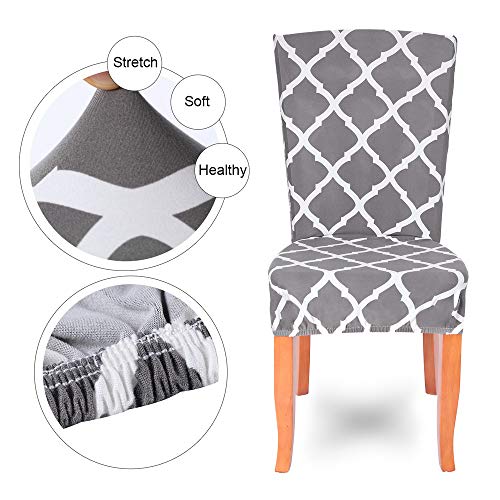 Fundas de Silla Comedor Elásticas y Modernas 6 Piezas,Cubiertas de Sillas para el Comedor Casero Modern Bouquet de la Boda Hotel Decor Fundas Protectoras para sillas, Extraíbles y Lavables(Gris)