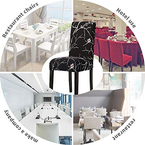 Fundas de Silla de Comedor Elásticas y Modernas,Extraíbles y Lavables, Fundas de Licra para sillas Altas 6 Piezas Fundas Protectoras para sillas (Flor Negro, Juegos de 6)