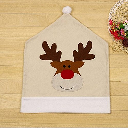 Fundas para sillas de Navidad, 4 Piezas Fundas para sillas de Reno de Ciervo Cena Silla Conjuntos de Gorro de Navidad Decoración navideña Fundas para sillas de Navidad para decoración navideña