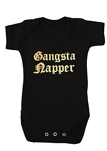 Funky Baby Grow Gangsta, pañal para niños o niñas, 1 chaleco de Hip Hop Rap para bebé, negro y dorado, ideal como regalo de baby shower (0-3 meses)