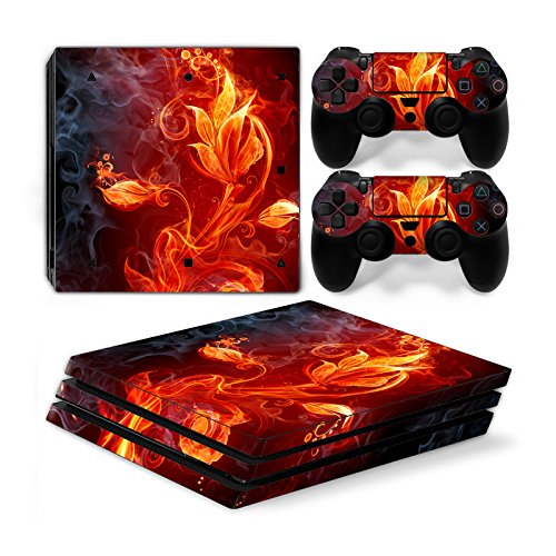 Funky Planet Playstation 4 Pro PS4 Pro Adhesivos para la Piel PVC para Consola y Almohadillas: rediseña tu PS4 Pro (Flower Flame)