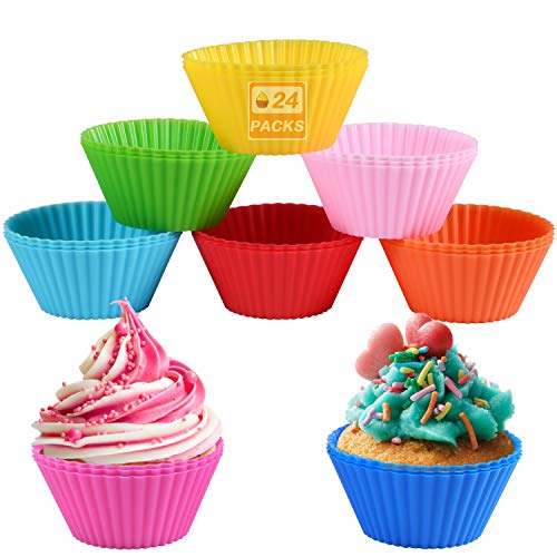 Funmo Tazas y Magdalenas Reutilizables para Hornear, Moldes Silicona para Muffins Cupcakes, Moldes de Horneado Silicona para Cupcakes (Juego de 24)