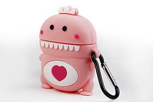 Funny Airpods Cases | Funda Protectora Airpod Case de Silicona para Airpods Apple - Diseño Dragón Rosa con corazón, con mosquetón Anti pérdida. Compatible con Airpods 1 & 2