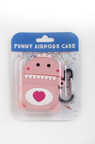 Funny Airpods Cases | Funda Protectora Airpod Case de Silicona para Airpods Apple - Diseño Dragón Rosa con corazón, con mosquetón Anti pérdida. Compatible con Airpods 1 & 2