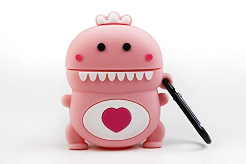 Funny Airpods Cases | Funda Protectora Airpod Case de Silicona para Airpods Apple - Diseño Dragón Rosa con corazón, con mosquetón Anti pérdida. Compatible con Airpods 1 & 2