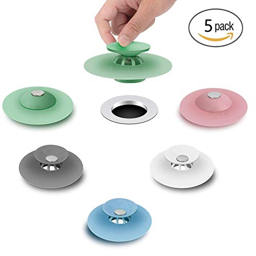 FUNNY HOUSE 5 Pcs Tapón de Drenaje de Silicona,Tapón de Goma Universal Tapones de Desagüe para Cocina Baño Bañera Fregadero Lavabo Lavamanos