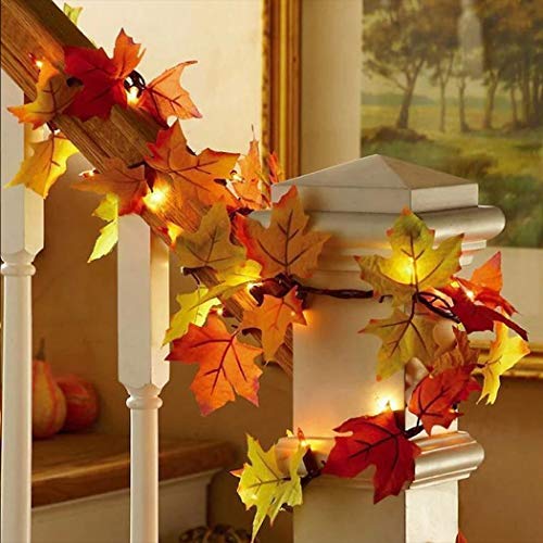 FunPa Hojas de Otoño, 3M 30 LED Guirnalda de Otoño Halloween Hojas de Arce Luces de Hadas Hojas de Arce Artificiales Otoño Bodas Fiesta Temática de Otoño Fiesta de Gracias Navidad Mesa Decoración