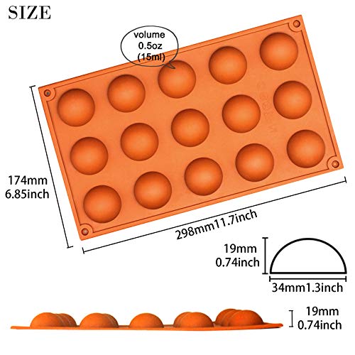 FUNSHOWCASE Hornear Molde Silicona Semiesfera 15 Cavidad 29.8x17.4x1.9CM Cada Celular Diámetro 3.8cm
