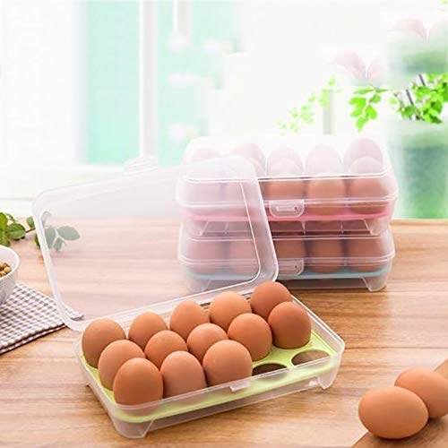 FUROO Creativo plástico del cartón del Huevo, 15 Casos aparatos Accesorios para el hogar de Cocina multifunción portátil de Picnic Rejilla de Huevo Caja de Almacenamiento,A