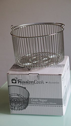 FussionCook - Cesto Vapor en Acero Inoxidable 18/10 con Patas y asa Recubiertos de Silicona