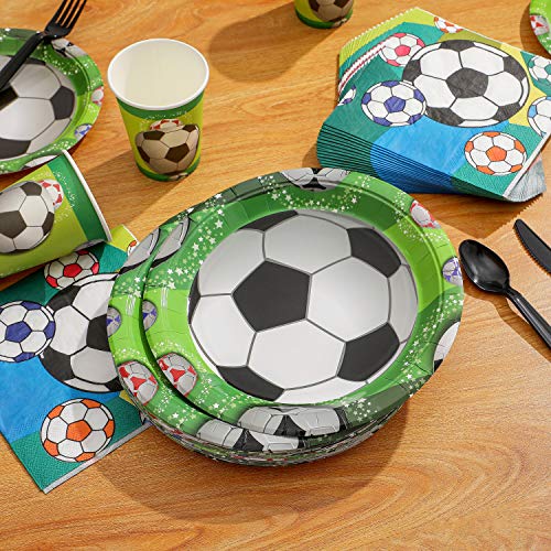 Fútbol Suministros para Fiestas 177PCS Vjilla Desechable Incluye Platos Vasos Servilletas Cucharas Tenedores Cuchillos Mantel y Banner, para Tema Deportivo, Cumpleaños de Niños, Sirve para 25