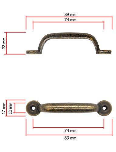 FUXXER® - 2 tiradores para cajones antiguos, diseño de bronce antiguo, para puertas correderas, armarios, cajones, cocinas, buffet, 89 x 22 mm, juego de 2 unidades