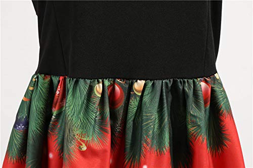 FZ FUTURE Línea de Vestido de Swing de Navidad, Vestido navideño Vintage, Vestido de Navidad para Mujer, Media Pierna Acampanado Vestidos, Vendimia de la Impresión Cuello Redondo Manga Larga,C,L