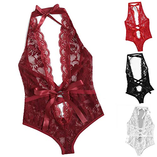 G-String Women Sexy Lingerie Girl Low Back Cross Floral Lace Sleepwear Erotic Cosplay Costume Lingerie Red XXXL