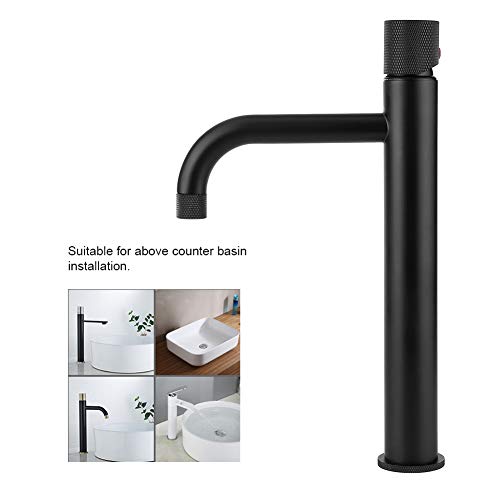 G1/2 Rosca Cobre completo Alto Negro Grifo de agua fría y caliente Grifo de lavabo Baño Inodoro Lavabo Grifo de agua fría y caliente de un solo orificio Grifo de lavabo debajo del mostrador (negro-alt