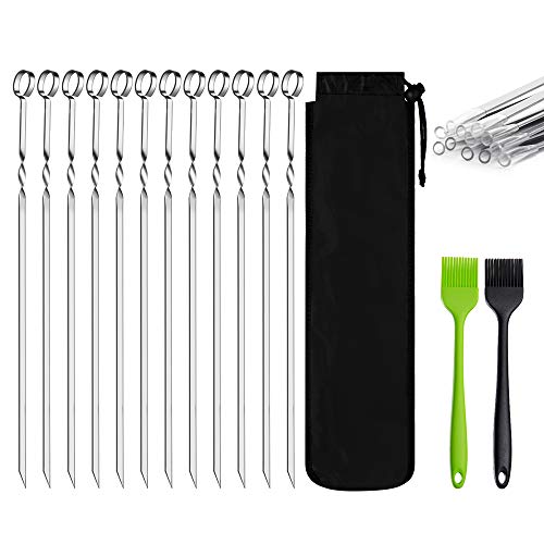 G.a HOMEFAVOR Brochetas para Barbacoa de Metal, 12 Piezas Pinchos Barbacoa Acero Inoxidable Reutilizables, 40cm Brochetas de Kebab para Shish Kabob, Carne, Camarones, Verduras, Frutas