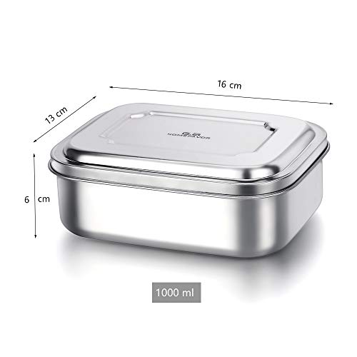 G.a HOMEFAVOR Fiambrera Acero Inoxidable Caja de Almuerzo Bento con 3 Compartimentos Metálica Contenedor De Alimentos para Adultos Y Niños, 1000ml