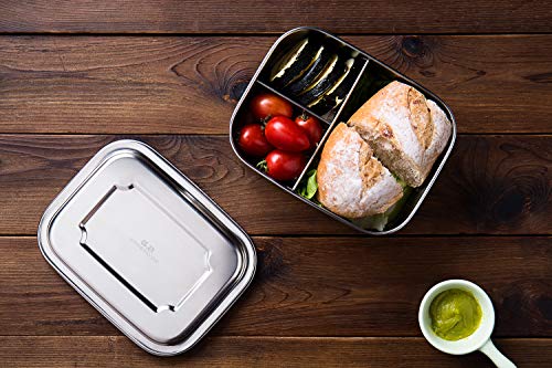 G.a HOMEFAVOR Fiambrera Acero Inoxidable Caja de Almuerzo Bento con 3 Compartimentos Metálica Contenedor De Alimentos para Adultos Y Niños, 1000ml