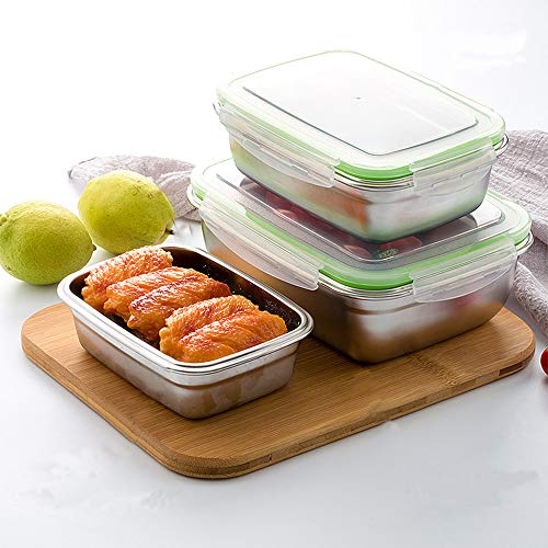 G.a HOMEFAVOR Fiambrera con Acero Inoxidable 2 Piezas Caja Bento Lunch Box para Niños Y Adultos con Tapa De Plástico (Grande 850ml, Pequeño 350ml), Verde