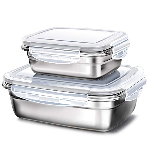 GA Homefavor Fiambreras Caja de Almuerzo de Acero Inoxidable para Alimentos Ensalada de Frutas Recipiente (Blanco, Conjunto de 2)