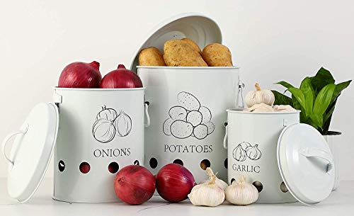 G.a HOMEFAVOR Olla Patatas, Cubo de Lata para Almacenamiento de Patatas, Cesta de Metal para Frutas, Verduras y Cebolla, Envases para ajo para la Cocina, Set de 3