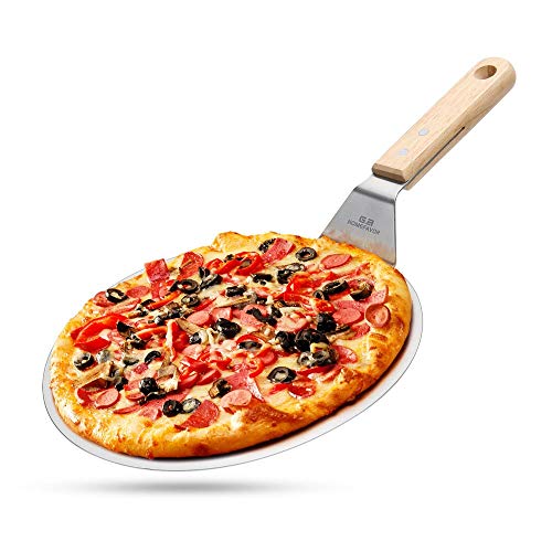 G.a HOMEFAVOR Pala de Pizza Redonda de Acero Inoxidable con Mango de Madera, Pizzas Paleta para Transferencia de un Pan, Pizza y Tartas en Horno y Parrilla