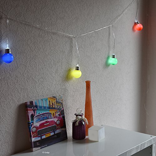 Gadgy ® Guirnalda Luces Colores | Cadenas de 25 Bombillas LED Plástico | Luces Para Patio Fiesta Jardin | Prueba de Salpicaduras usan Interiores| 10 Metros | Bajo Consumo Energia