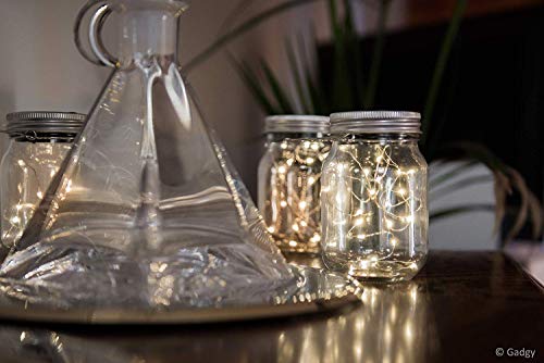 Gadgy ® Lámpara Solar Mason Jar Tarro Cristal Set Luces de Hadas | 3 Pzs | 20 LED’s Luz Blanca Cálida | Jarra Jardín Exterior Interior Colgar Farol