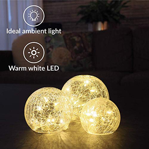 Gadgy ® Luces Bolas de Cristal Craquelado | Ø 8, 10,12 cm | Lamparas Decorativas de Interior | Guirnalda Luz LED Cálida | Funciona con Pilas | Luz Ambiente Tenue para Alumbrado Noche Habitacion