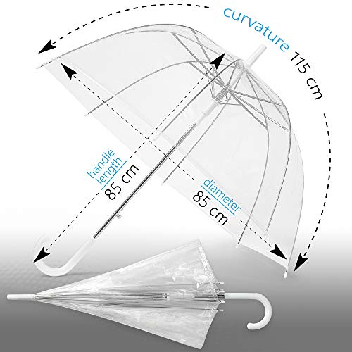 GadHome - Paraguas Transparente | Paraguas de Domo Grande de 85 cm para Mujeres, Bodas, Fotos de Fiesta de Novias | Paraguas Translúcido Ligero Plegable de Señora con Mango Blanco en C