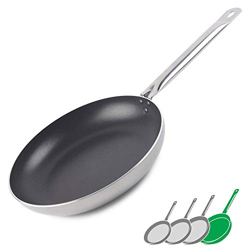 GadHome Professional 28cm Sartén Antiadherente, Gris | Bandeja de Aluminio con Mango de Acero Inoxidable | PFOA Gratis para Una Cocina Saludable | Apto para Inducción y Lavavajillas