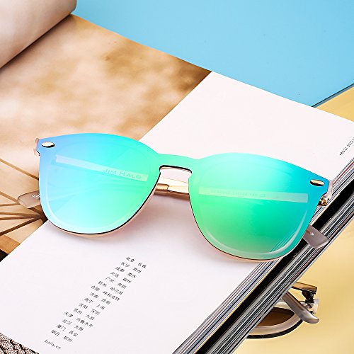 Gafas de Sol Sin Montura Una Pieza de Espejo Reflexivo Anteojos Para Hombre Mujer(Transparente Mate/Azul Grandiente Espejo)