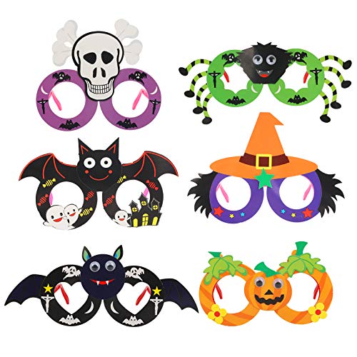 Gafas Marcos Halloween KATOOM 6PCS Anteojos Disfraces de Halloween para Fiestas Novedad, Divertido, Araña, Murciélago, Calabaza, Esqueleto, Bruja para Decoración, Accesorio para Fotos para Niños