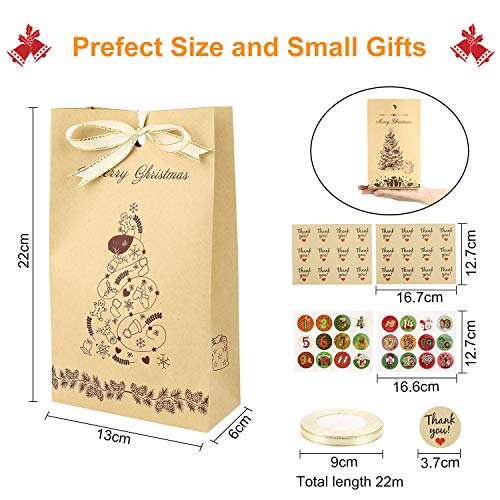 Gafild Bolsas de regalo navidad, 24pcs bolsas para regalos de boda Bolsas de Papel Kraft con 48 Pegatinas para Boda Fiestas Cumpleaños Comida Caramelos Dulces Galletas Chocolates