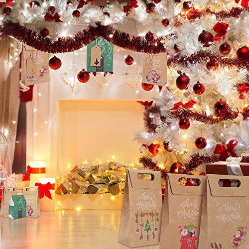 Gafild Cajas de Regalo Navidad, 24pcs 6 Estilos Bolsa de regalo para Calendario de Adviento papel Kraft para fiesta Dulces Galletas Chocolates Decoración de Regalos 22x13x6cm