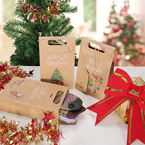 Gafild Cajas de Regalo Navidad, 24pcs 6 Estilos Bolsa de regalo para Calendario de Adviento papel Kraft para fiesta Dulces Galletas Chocolates Decoración de Regalos 22x13x6cm