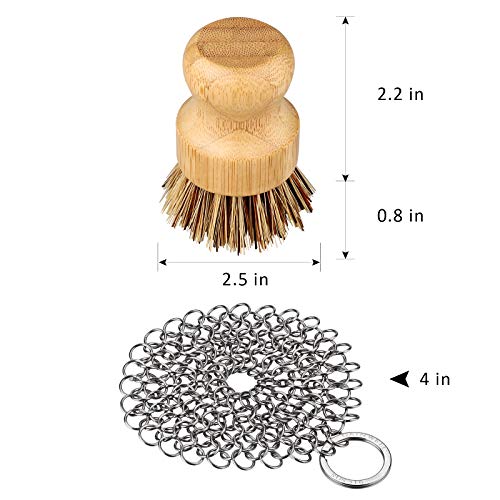 GAINWELL Limpiador de Malla de Acero Inoxidable Limpiador de Hierro Fundido 10cm con Cepillo de Limpieza de Madera