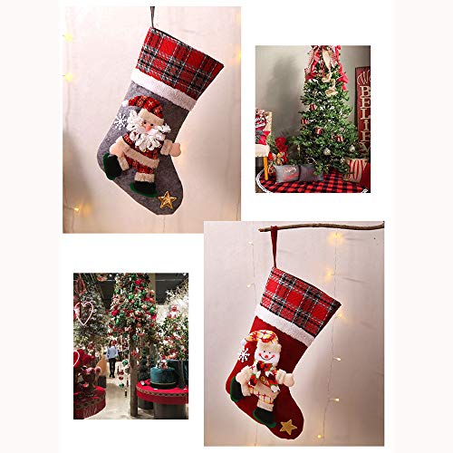 Galapara Medias de Navidad,Juego de 4 Calcetines de Navidad Regalode Decoración Bordado de Muñeco Nieve Mini Botas Bolsillo Calcetín de Tartán de Felpa Roja para Año de Dulces Presenta