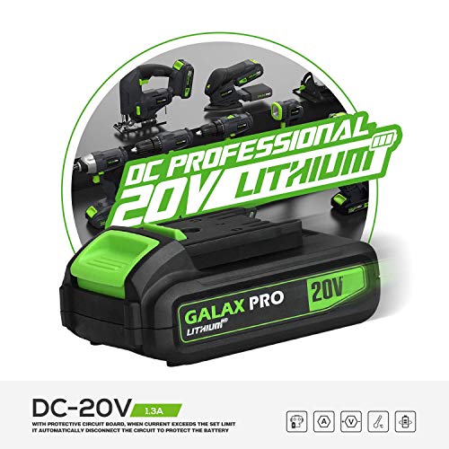 GALAX PRO Sierras de sable, Velocidad Regulable 0-3000SPM,Longitud de Carrera de 22mm y 150 mm máx Corte,20V con Batería de Litio de 2.0Ah, Incluye Cargador, 5 Hojas/GP97705