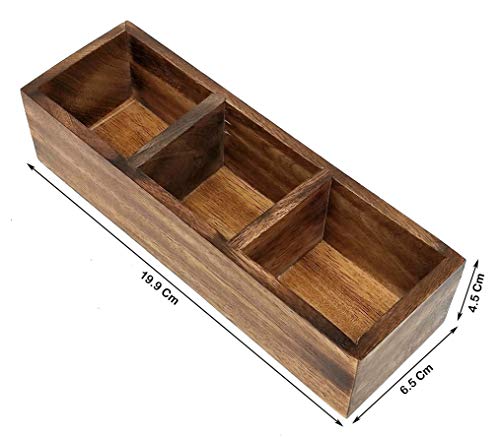 Galaxy Indiacraft - Caja multiusos de madera para especias Masala Dabba, contenedores para cocina y frutas secas con cuchara de madera gratis 4 Multi-Compartments Madera.