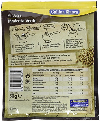 Gallina Blanca Salsa Pimienta Verde 50 gr - Pack de 6 (Total 300 grams)