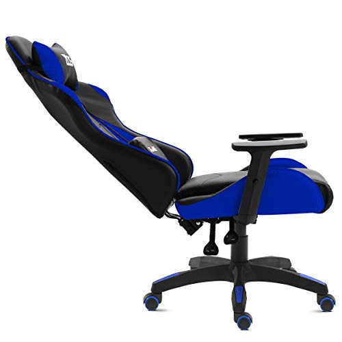 GAMING - Silla gamer oficina gaming, sillon escritorio ergonómico despacho giratoria color azul, reclinable ajustable con reposabrazos, 5 ruedas