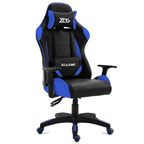 GAMING - Silla gamer oficina gaming, sillon escritorio ergonómico despacho giratoria color azul, reclinable ajustable con reposabrazos, 5 ruedas