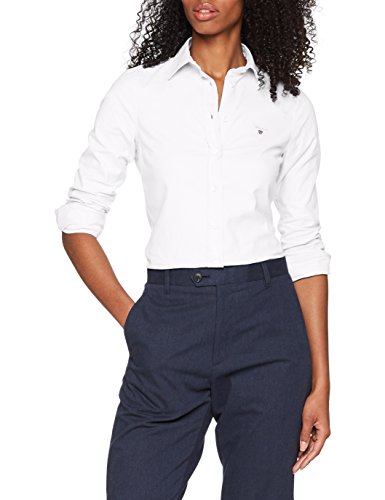 GANT Stretch Oxford-Solid Shirt Blusa, Blanco (White 110), 42 (Talla del Fabricante: 40) para Mujer