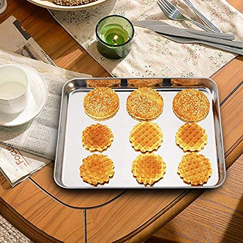 Gaoominy - Juego de 2 hojas para hornear de acero inoxidable para cocinar, bandeja de horno y tostadora, fácil de limpiar