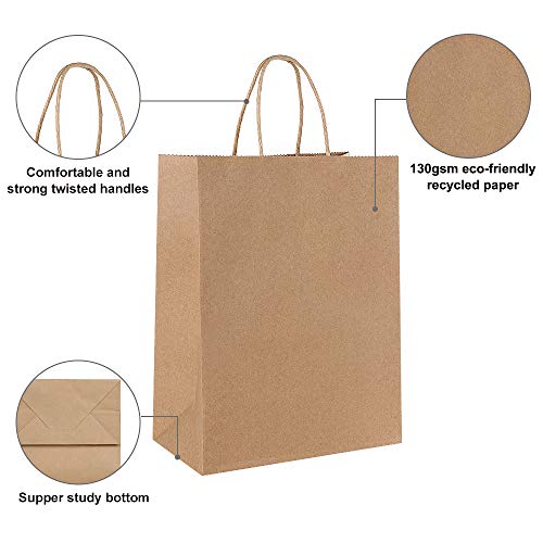 Gaoyong 15PCS Bolsas de Papel con Asas 32 x12x 26cm,Bolsas Ppapel Kraft,Bolsas Papel Regalo para la Tienda de Comestibles para Hornear Compras Minoristas Boutique (Espesar 130 g / m2)