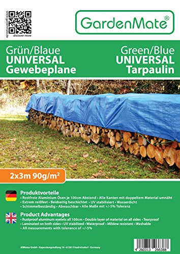 GardenMate 2 x 3 m 90 g/m2 Lona de protección Universal azul/verde | Funda protectora | Lona impermeable