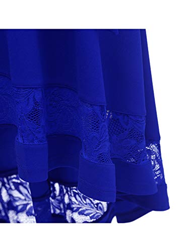 Gardenwed Vintage Sin Mangas Vestidos de Dama de Honor Vestidos de Fiesta de Encaje Floral de Alta Bajo La Noche de Las Mujeres Vestidos de Cóctel Royal Blue 2XL